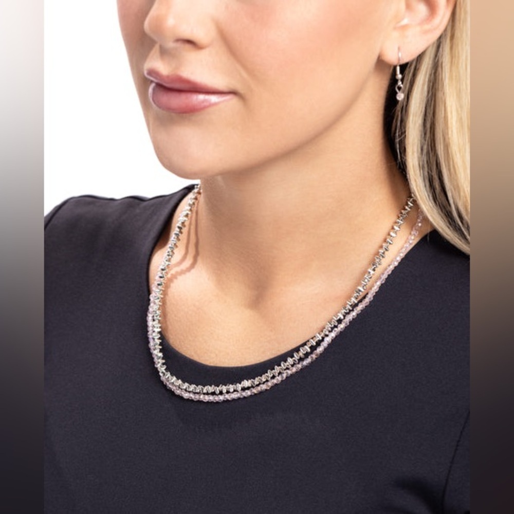 Paparazzi White-Collar Week - Pink with Earrings